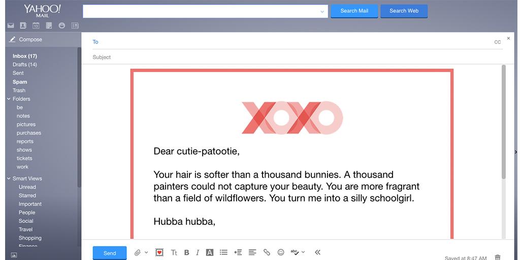 yahoomail's tweet photo. Because nothing says I love you like #Autocompose. Click on the heart icon for #VDay Stationery then the heartbeat. http://t.co/HOINTaetHq