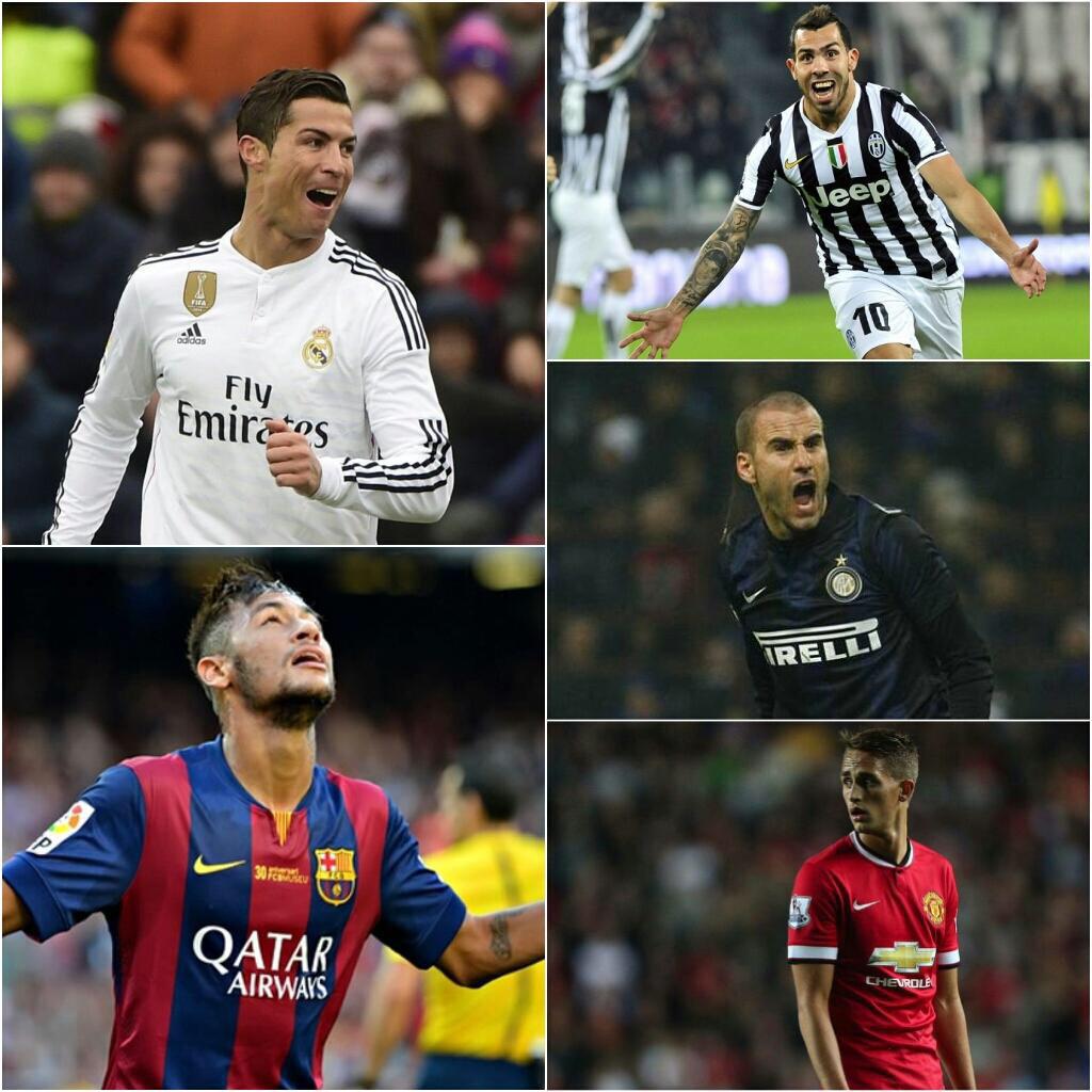 HAPPY BIRTHDAY CRACKS!

Cristiano Ronaldo (30) Neymar (23) Adnan Januzaj (20) Rodrigo Palacio (33) Carlos Tevez (31) 