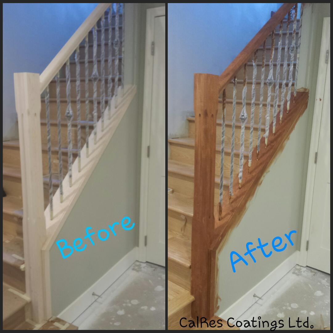 CalRes01's tweet photo. Before and After of a stained railing we did in a basement . http://t.co/Zp1L03ZZkD