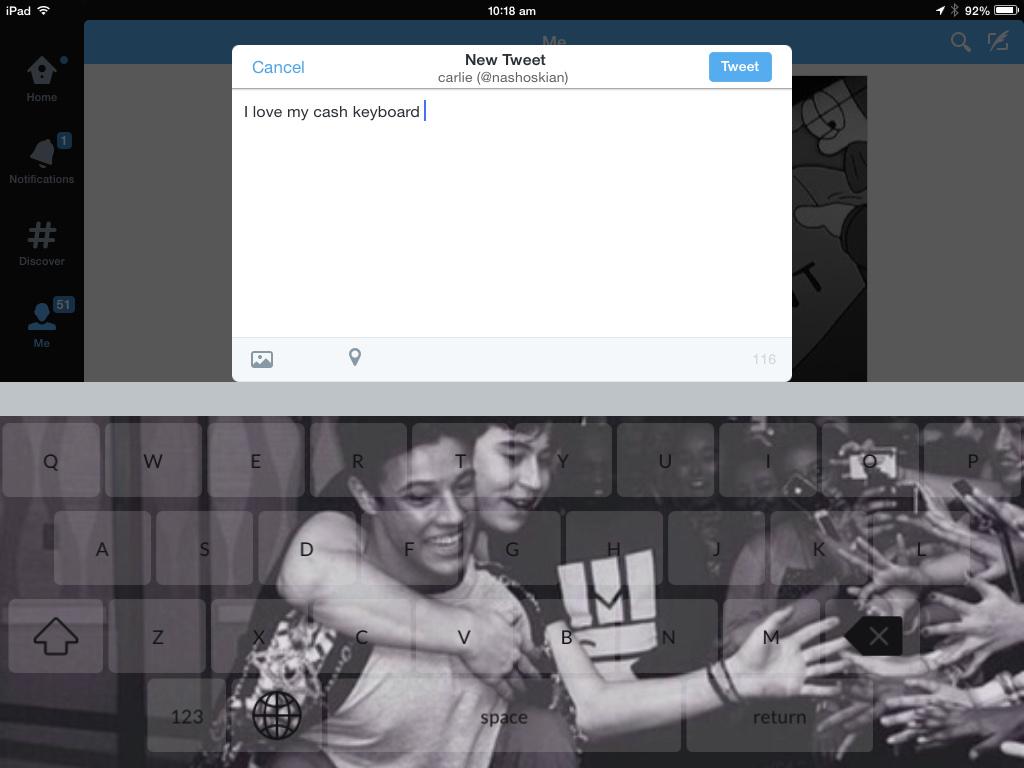 nashoskian's tweet photo. I love my cash keyboard @Nashgrier @camerondallas #InstakeyApp http://t.co/mBEef9HTrt