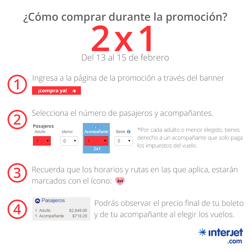 interjet's tweet photo. Aprovecha el 2x1 y compra tu boleto y el de tu acompañante en 4 sencillos pasos. http://t.co/AgjyE62CUu http://t.co/jlLLdLvBIV