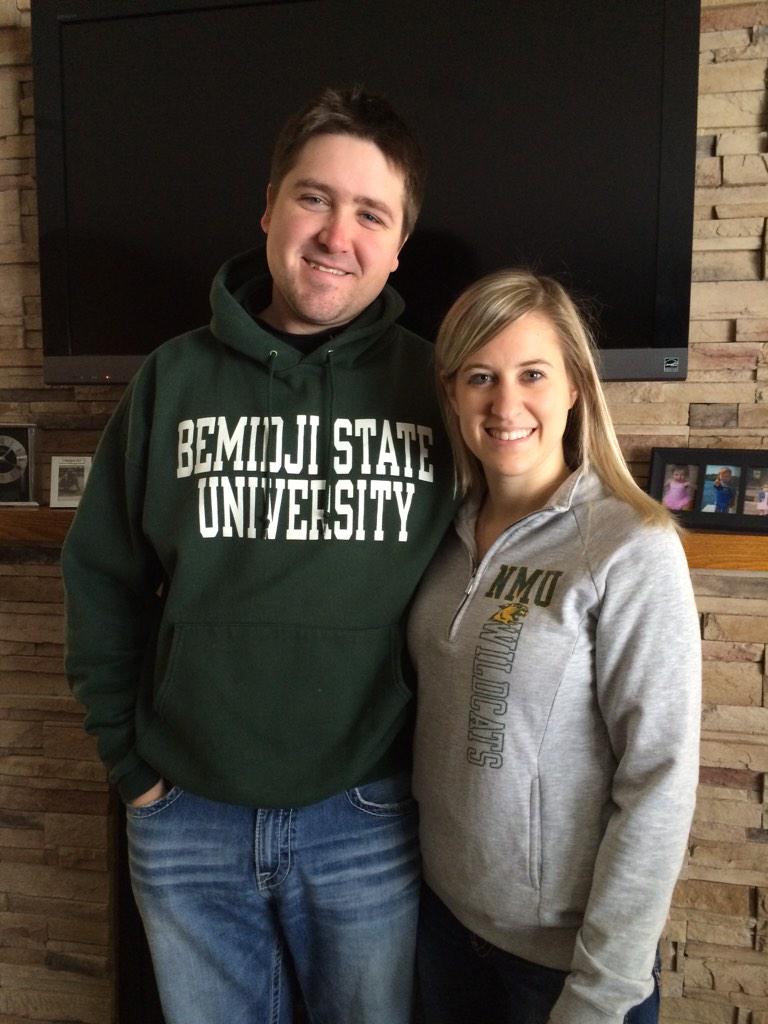 klatvala's tweet photo. Heading to the @NMUHockey game tonight @NorthernMichU #relationshipdivided 1 Beaver fan &amp; 1 Wildcat fan! #ShareNMU 💚💛 http://t.co/vVbGVYMfkW