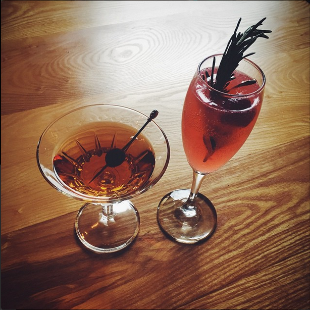 oakandalley's tweet photo. His and Hers.

His: Bourbon, amaretto, orange, 5 spice, coffee. $9

Hers: Gin, raspberry, rosemary, prosecco. $11 http://t.co/zSZKpmIaZy