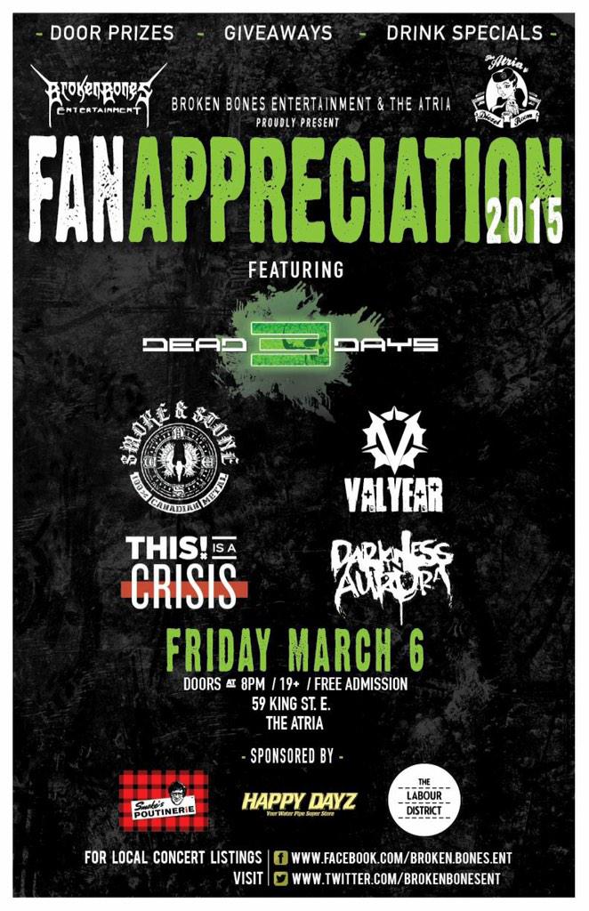 Poster is in for #FanAppreciation ! <a href="/Dead3Days/">Dead 3 Days</a> <a href="/Valyear/">Chad Valyear</a> <a href="/ThisIsACrisis1/">This Is A Crisis</a> #SmokeAndStone #DarknessInAurora #Atria #FREE