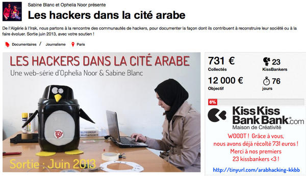 W00T ! Déjà 731 euros de collectés ! Merci <3 à tous nos @kissbankers ! Let's hack on ! tinyurl.com/arabhacking-kk…