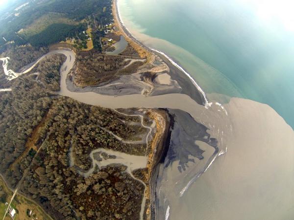 Aerial pic- Dam removal sediment forming new beach @ mouth of the #Elwha © T. Roorda  via @RockyRohde