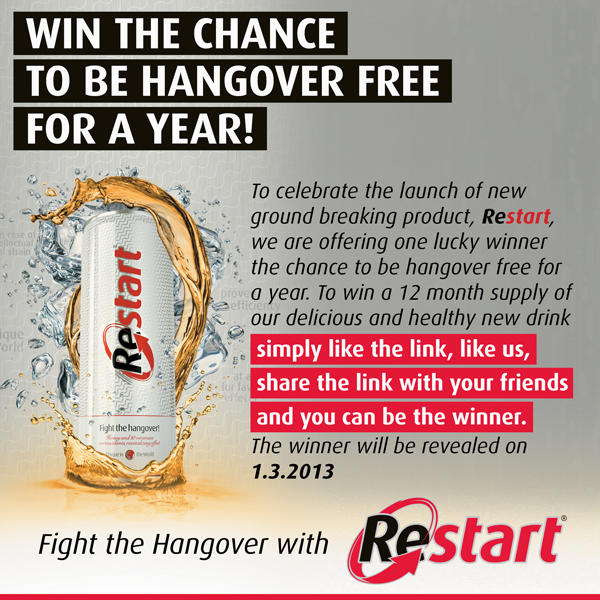restartdrink's tweet photo. Simply retweet this &amp; win the chance to be HANGOVER FREE for a year! http://t.co/7ShTf2NK