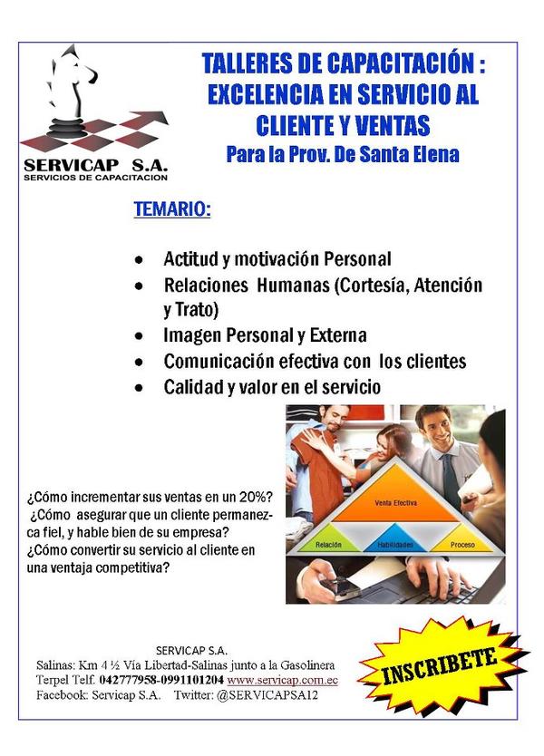 SERVICAPSA12's tweet photo. INSCRIBETE YA! Al curso de Atención al Cliente y Ventas en Salinas no te quedes sin cupo Información 2777958-0991101204 http://t.co/5nKURJOW