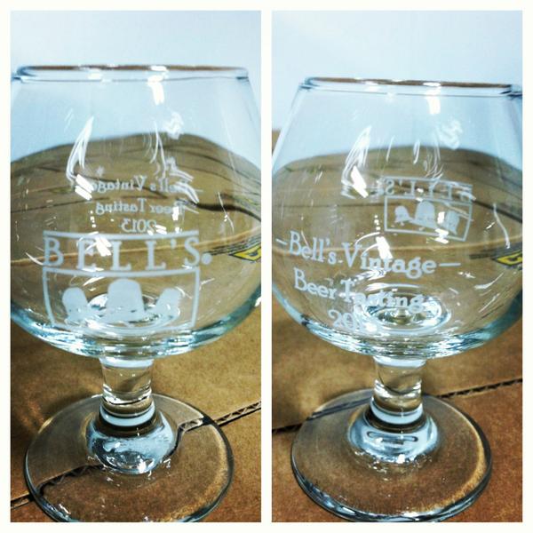 BellsBrewery's tweet photo. A peek at the tasting glass for Saturday's Vintage Tasting/Mini Beer Fest/Charity Auction ... #KBW2013 http://t.co/53TiqZlX