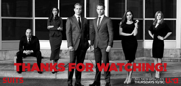 SuitsPeacock's tweet photo. #EastCoast, thanks for watching with us tonight! What did you think of the premiere? #WatchSuitsTonight http://t.co/UBq21lXV