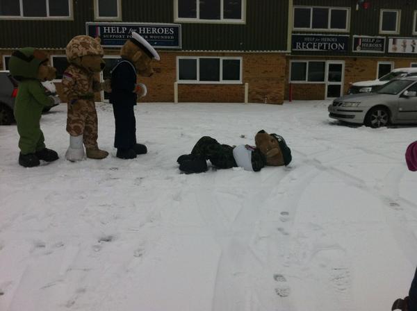 Hero bears enjoying the snow - marine bears exhausted with all the excitement #h4hsnowday <a href="/helpforheroes/">Help for Heroes</a>