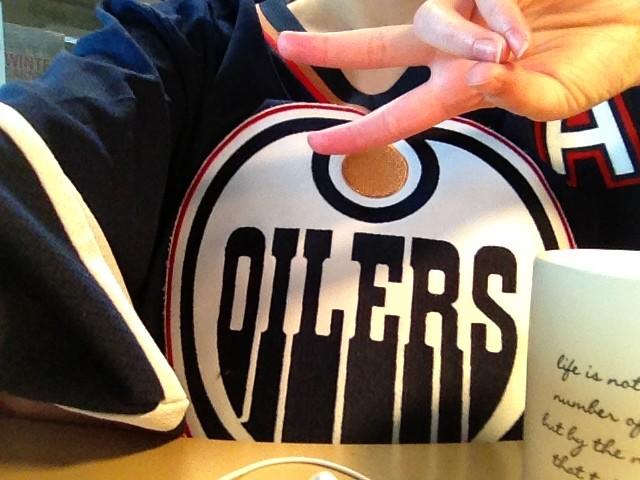 Oilers jersey and coffee
