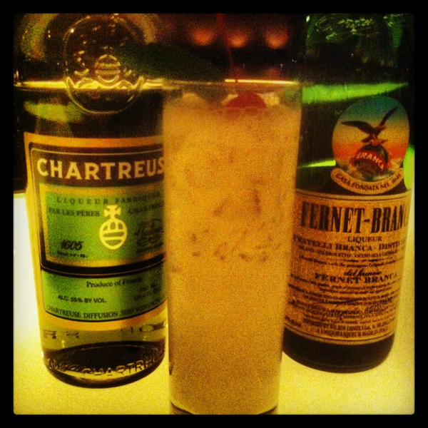 Our newest feature drink "Chartreuse Flip" highlights Chartreuse, Fernet Branca, egg white, and vanilla syrup.
