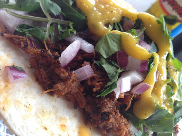 HotTacoDetroit's tweet photo. Mex BBQ Pork Taco w/ Mango Salsa.  Get Three 4 $ix! :) http://t.co/c60ccObe