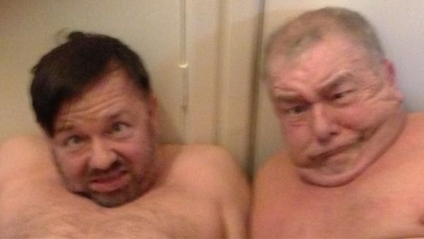 rickygervais's tweet image. “@andyevansSL2: Do you ever forget your roots and where you come from ?”

This is me with my big brother last week..