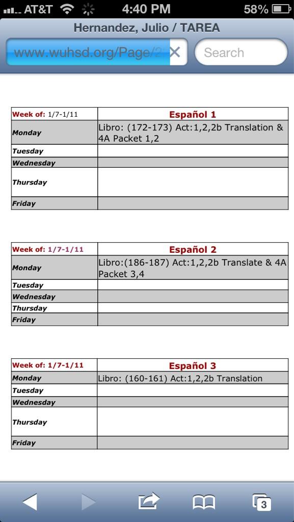 HernandezLSHS's tweet image. Homework for Spanish 1,2,3