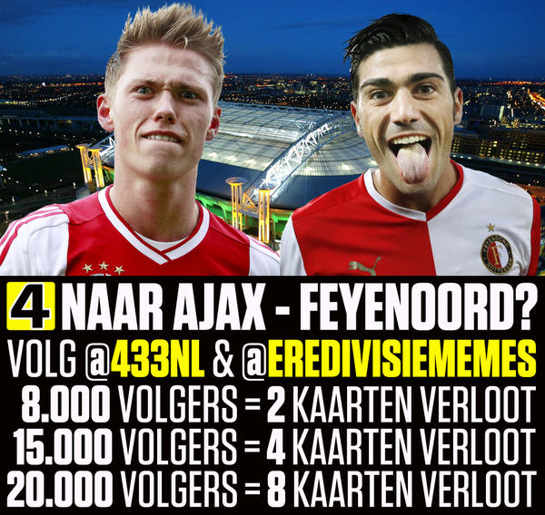rdeelstra's tweet photo. VOLG, RT &amp; WIN! | Naar #Ajax - #Feyenoord? Hoe meer volgers, hoe meer kaarten we verloten!! RT! #ajafey http://t.co/KUy6tux2