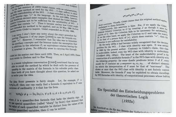 logicians's tweet image. #Gödel, Works Vol. 1, pp.229-230. Re: class #decidability of [∃*∀2∃*, all, (0)]= formulas. #Logic #Math #Philosophy
