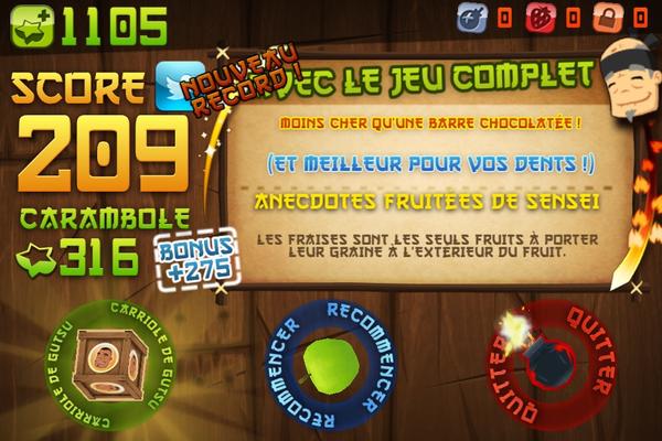 Je viens juste de trancher 209 fruits en mode Classique de Fruit Ninja sur iPhone !e bit.ly/NVOMI2