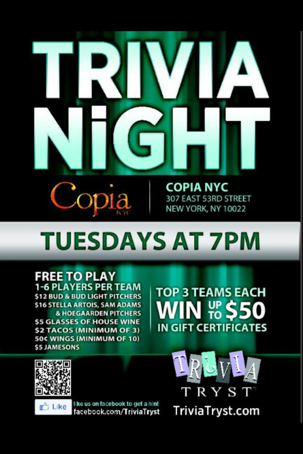 Copia53's tweet image. Join us for Trivia Night @Copia53 
#AreYouSmarterThenAFifthGrader