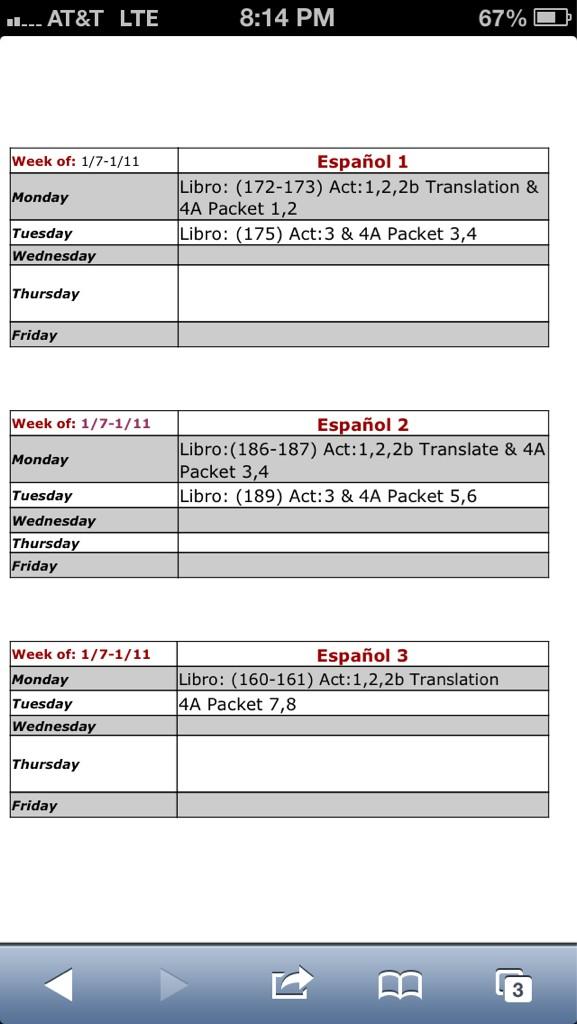 HernandezLSHS's tweet image. Homework for Spanish 1,2,3