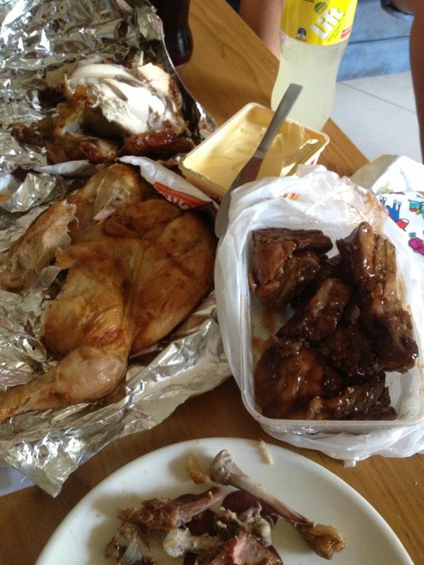 @jcubillo7 @StevenMotlop32 smashing a good ole feed of Bruce's charcoal chicken an pork ribs. #slaaaaack #nuff