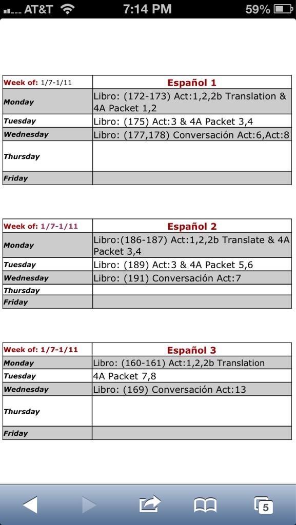 HernandezLSHS's tweet image. Homework for Spanish 1,2,3