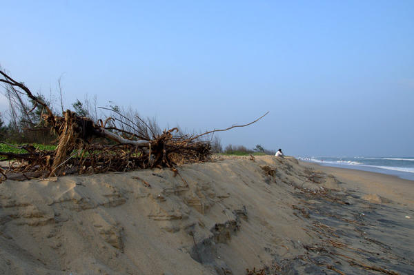 after effects of cyclone on beach in Pondicherry