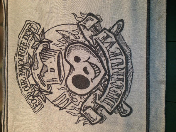 SergioHerman's tweet photo. Check out our new kitchen towels! Designed in collaboration with my friend &amp; tattoo king Henk Schiffmacher. http://t.co/aFtoen9r