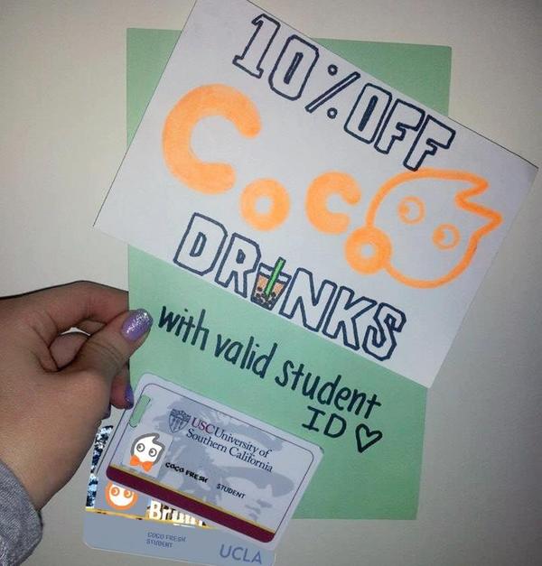 CoCoFreshTea's tweet photo. Receive 10% off your drink at #CoCoFreshTea Arcadia when you present your valid student ID! 👌 http://t.co/nmOgCcLR
