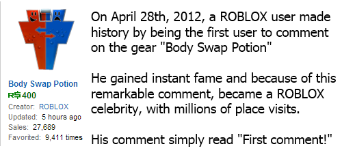 roblox body swap potion id code