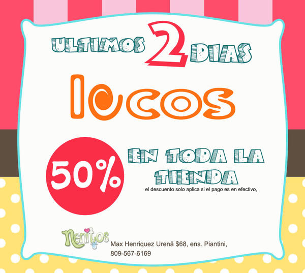 Nenitostore's tweet photo. ULTIMOS 2 dias locos al comprar la ropa de tu pequeño y pagas en efectivo obtienes un 50% de desc. http://t.co/RUPvFEQU