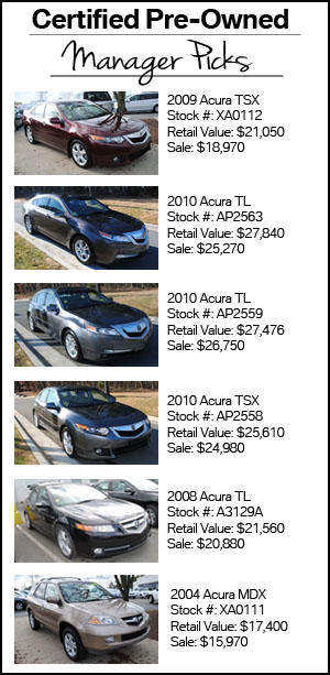 AcuraSouthpoint's tweet image. Check out these manager picks from Performance Acura's #CPO cars.