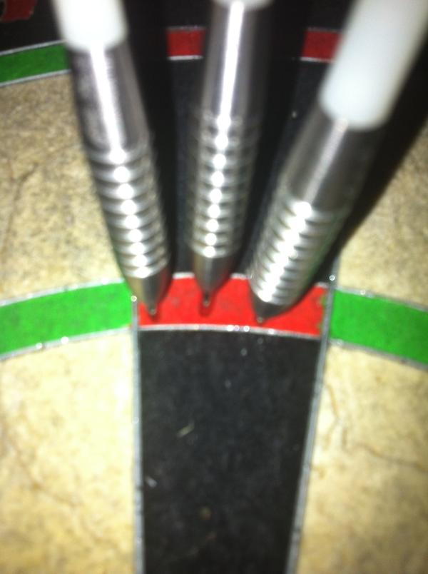 1st 180 with my new darts...relief...think they're gonna be ok:-)