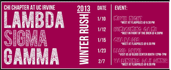 LSGSororityInc's tweet image. Join #LambdaSigmaGamma at @UCIrvine #ChiChapter #UCIrvine during their #WinterRush #SororityRush ~ See you there!!