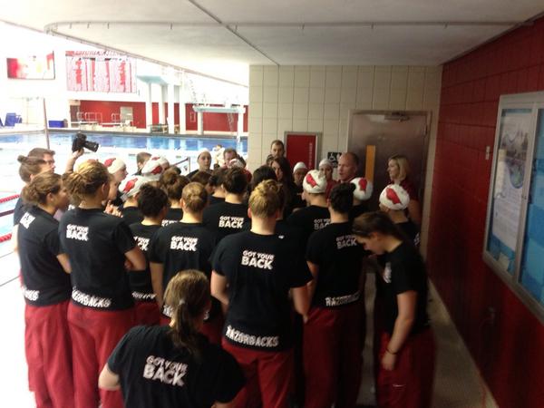RazorbackSD's tweet photo. Head coach Sean Schimmel speaking with the team before the meet! #GoHogs http://t.co/tlEickcU