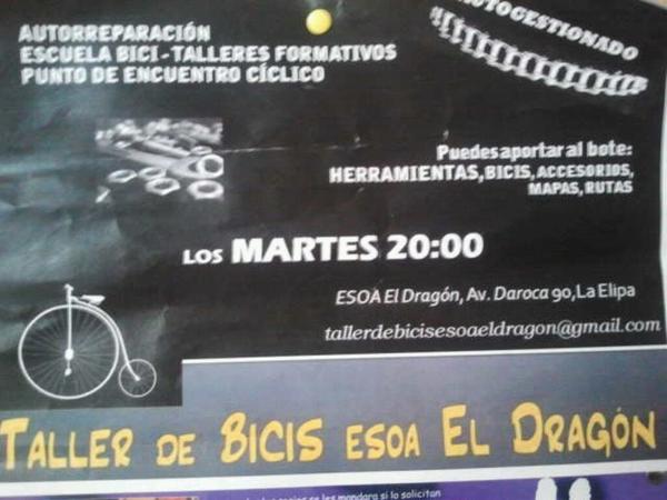 BiciVicen's tweet photo. Todos martes a las 18h en #CSO El Dragon En la Elipa...Cementerio Almudena Taller Bicis #autoreparacion http://t.co/NgbvBuwl