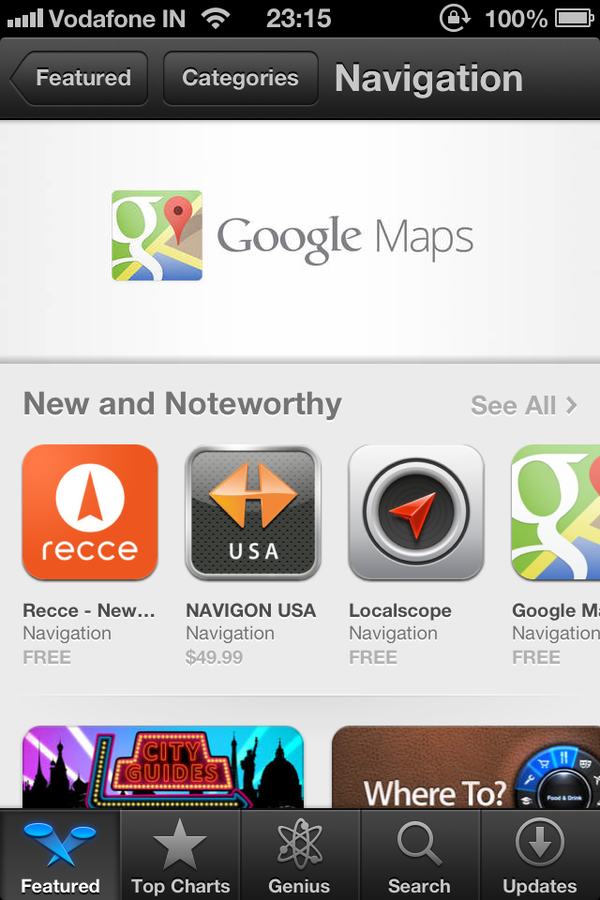 Pank9j's tweet image. #Apple just featured #GoogleMpas in #Appstore