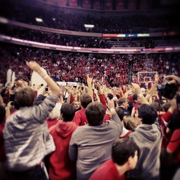 nwohashtag's tweet image. [pic] @ instagr.am/p/UZVyoYrrLp/ :: Wolfpack fans celebrate after NC State upset the #1Duke Blue Devils @ ...