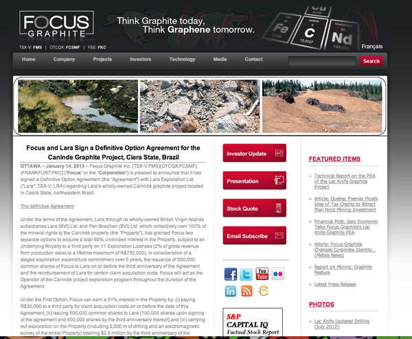 focusgraphite's tweet photo. Focus and Lara sign a Definitive Option Agreement...Come take a look!!
http://t.co/GjlScN0F
#graphite http://t.co/ZzsIEMEe