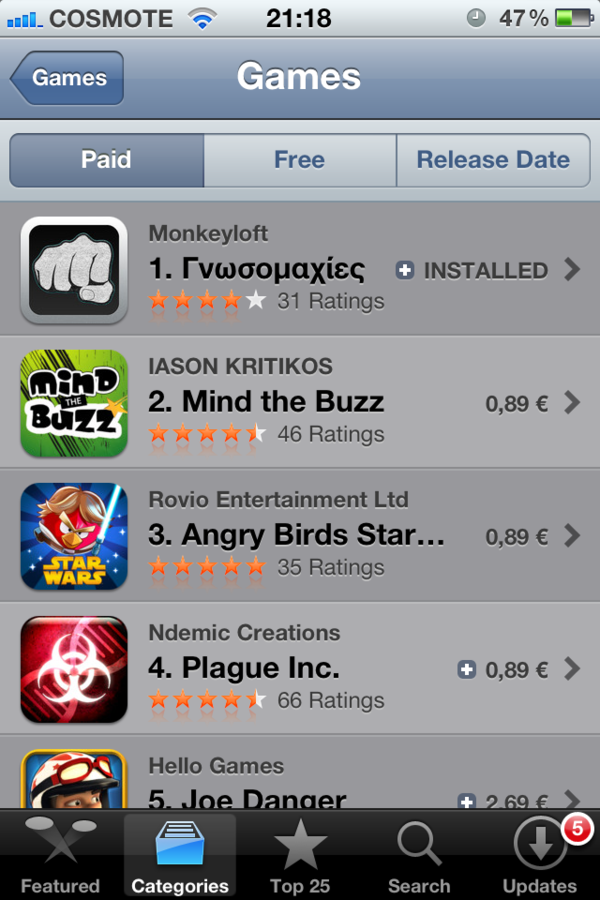 monkeyloft's tweet image. Οι #gnosomaxies είναι στην πρώτη θέση στην κατηγορία Games του ελληνικού App Store και νούμερο δύο στο συνολικό top!