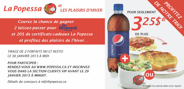 POPESSA's tweet image. Gagnez des billets de ski pour Bromont et des chèques-cadeaux La Popessa, inscription popessa.ca, clients VIP
