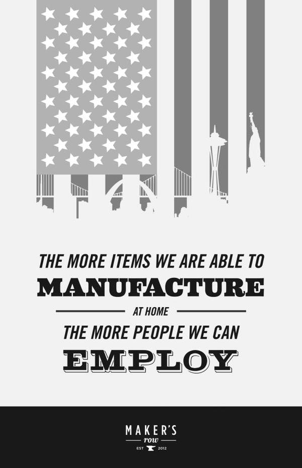 MakersRow's tweet image. The more items we manufacture at home the more people we can employ #MadeInUSA