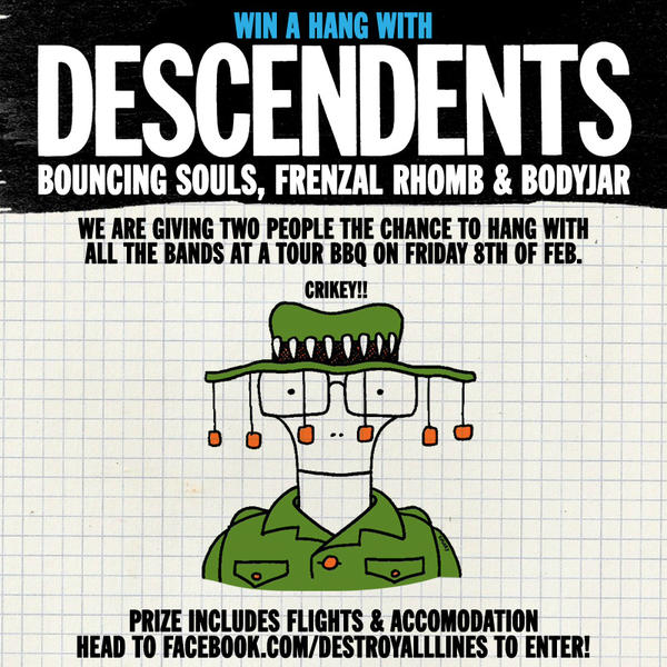 Australian friends! BBQ time with <a href="/BouncingSoulsNJ/">Bouncing Souls</a> <a href="/Frenzalofficial/">Frenzal Rhomb</a> @OfficialBodyjar &amp; us? Info: bit.ly/descendentscomp
