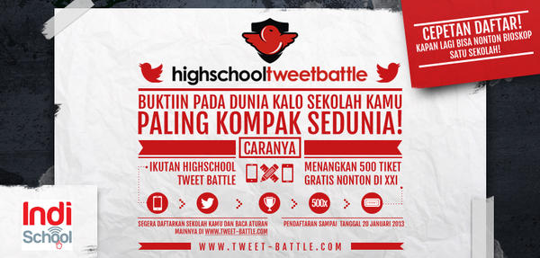 Yuk yang masih mau ikutan #indischool tweet battle bisa langsung daftarain sekolahmu di tweet-battle.com/#contact