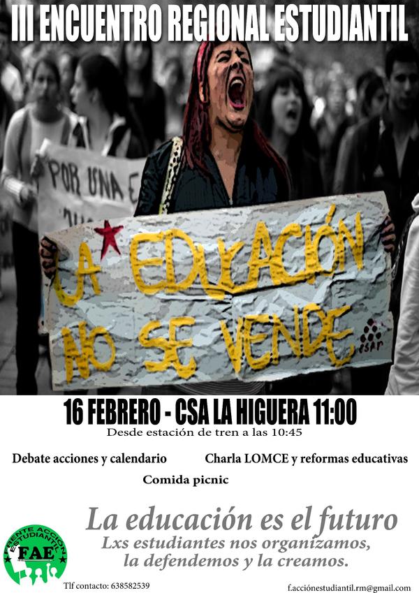 FAEMurcia's tweet photo. Este 16 de febrero seguimos construyendo movimiento estudiantil! ¡PARTICIPA! Cada vez somos más :) RT http://t.co/R8LrZaSl