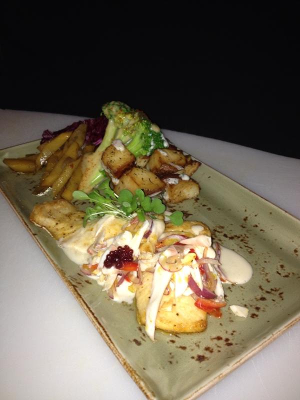 Pan seared Artic Char with an octopus ceviche salad and lime beurre blanc.#food