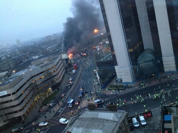 Helicopter hits building in London this morning! Looks pretty bad.