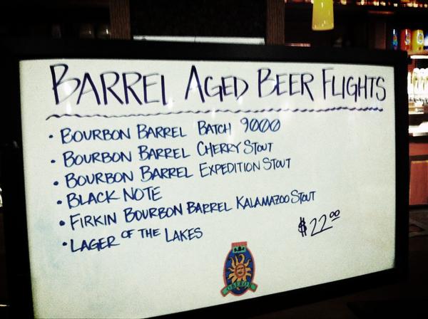 BellsBrewery's tweet photo. And the beer flight available tonight ... #KBW2013 @KzooBeerWeek #BlackNote #bourbon http://t.co/72n4A8BT