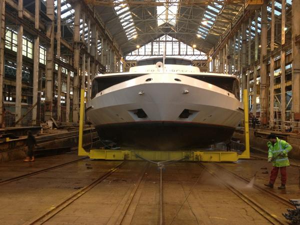 The Silver Sturgeon, London's premier party boat in dock for refit.